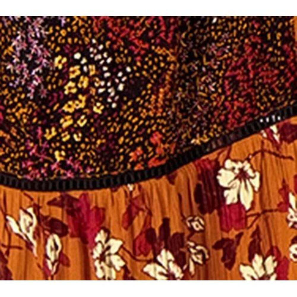 LOGO by Lori Goldstein Multi-Print Long Cardigan Coat in Burgundy & Mustard - Picture 3 of 6